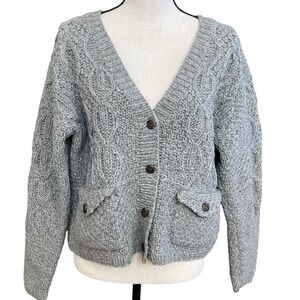 Northern Isles Gray Cable Hand-Knit Cardigan Sweater